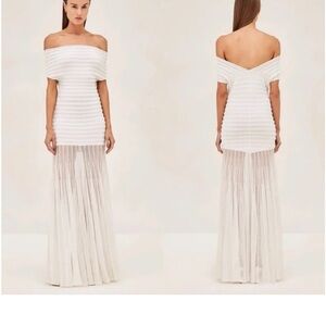 Alexis White Pleated Off-Shoulder Gown